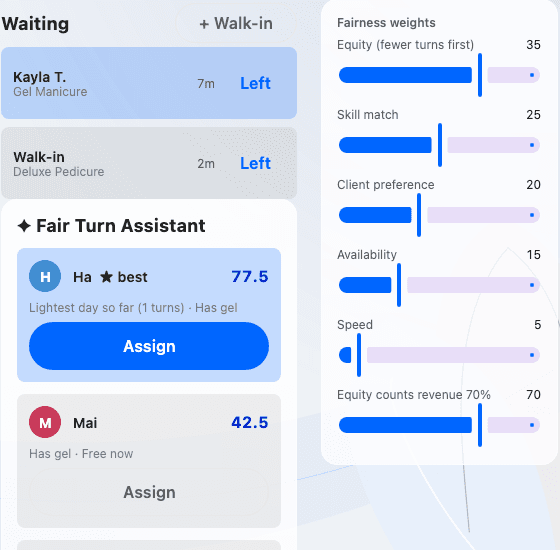 Fair Turn Assistant gợi ý thợ Ha với 77.5 điểm